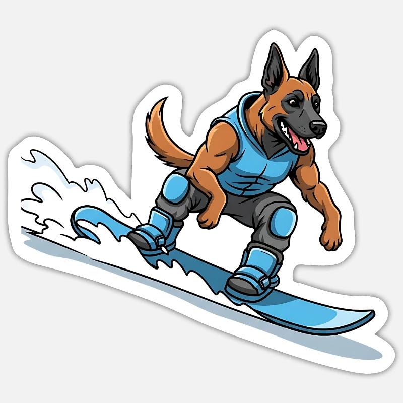 Surfer Dog German Shepherd Wave - Sticker size S (10 x 10 cm) - white matte