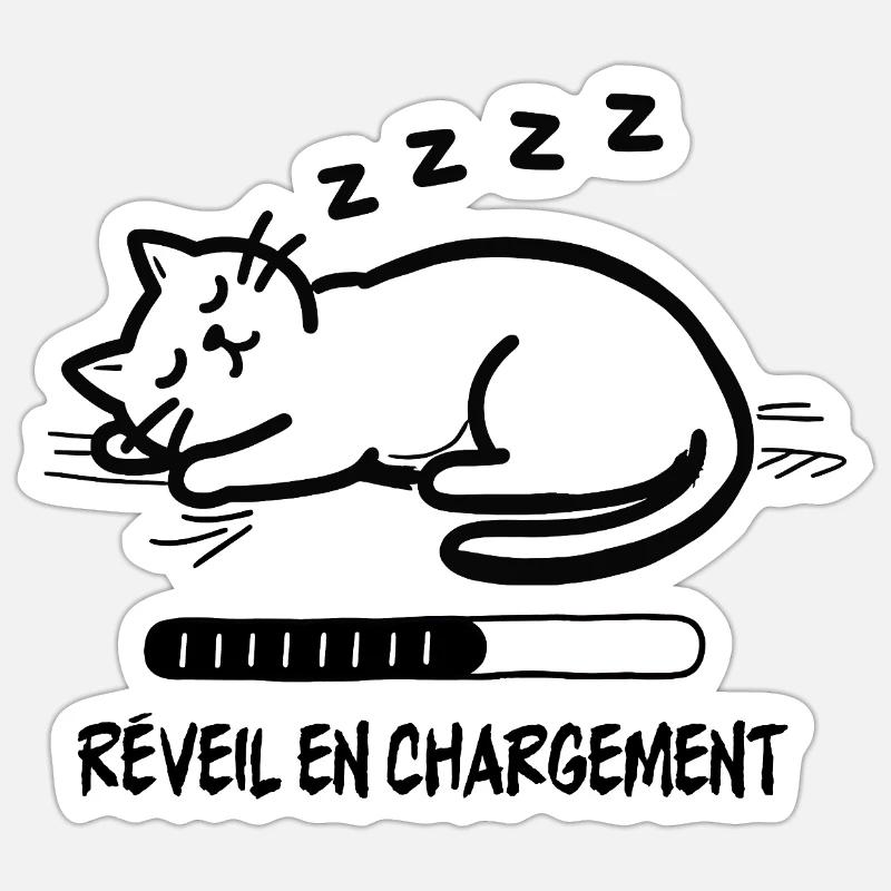 Sleeping cat, alarm clock charging Sticker size S (10 x 10 cm)