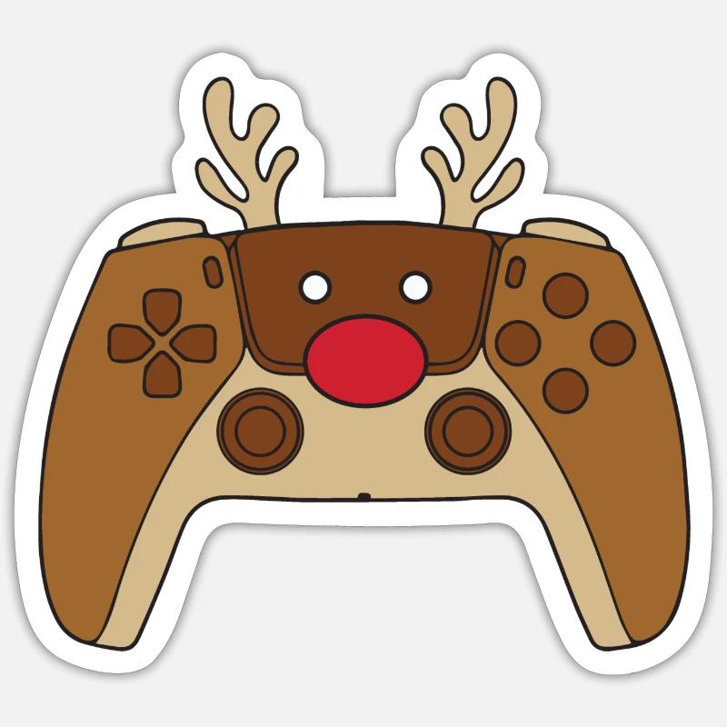 Reindeer Video Game Controller Christmas Player - Sticker size S (10 x 10 cm) - white matte