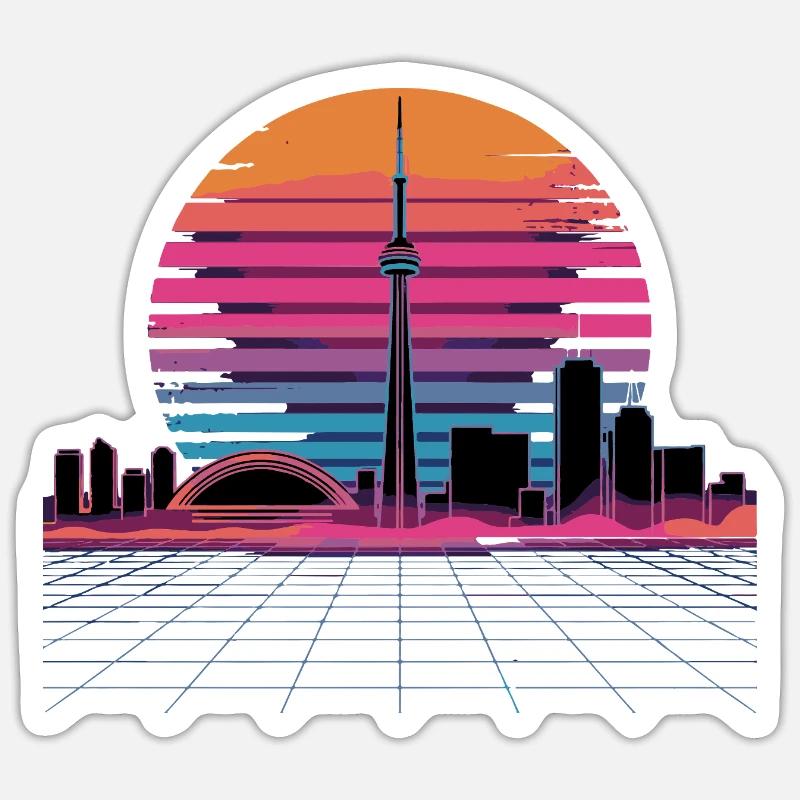 Neon Skyline Retro Sunset - Sticker size S (10 x 10 cm) - white matte