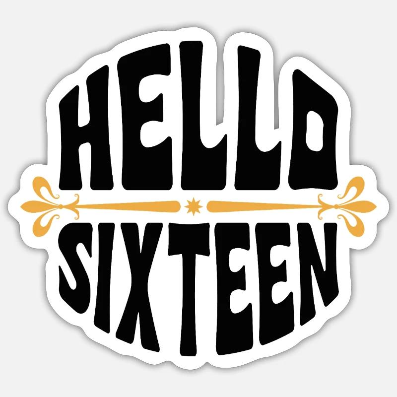 Bonjour seize ans 16 ans Designer Sticker taille S (10 x 10 cm)