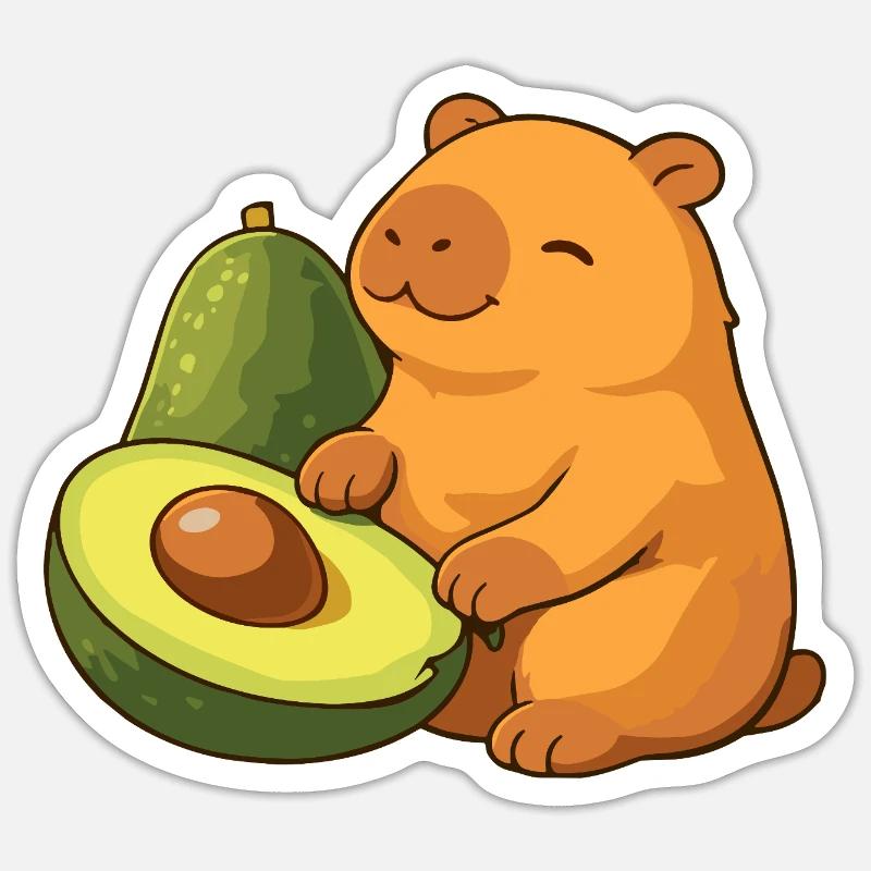 Capybara with avocado - Sticker size S (10 x 10 cm) - white matte