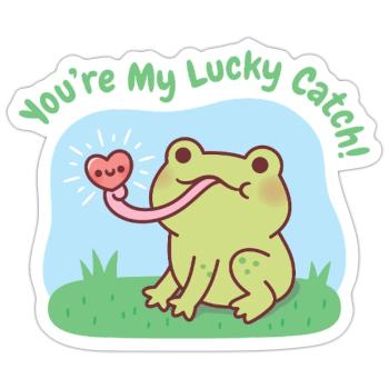 Cute Frog Catches Heart You Are My Lucky Catch - Sticker size S (10 x 10 cm) - white matte - Front