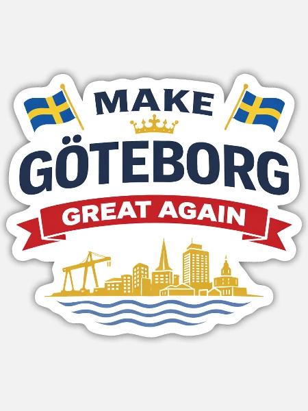 Göteborg-Silhouette mit schwedischen Flaggen - Sticker Größe S (10 x 10 cm) - Mattweiß