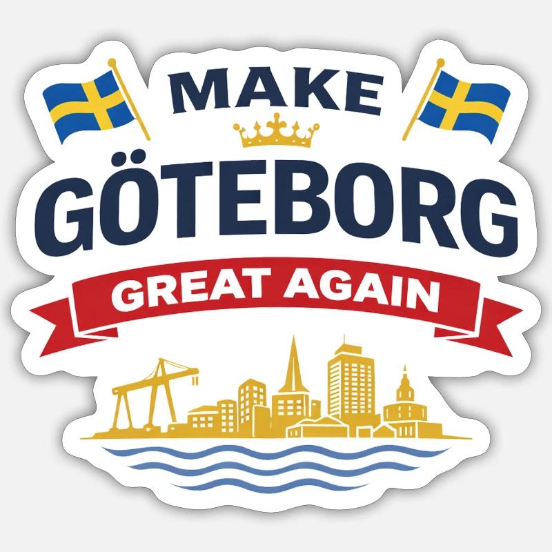 Göteborg-Silhouette mit schwedischen Flaggen - Sticker Größe S (10 x 10 cm) - Mattweiß