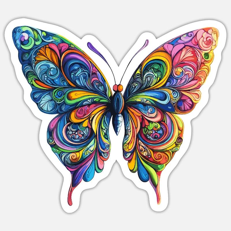 Bunter Farbenschmetterling - Sticker Größe S (10 x 10 cm) - Mattweiß