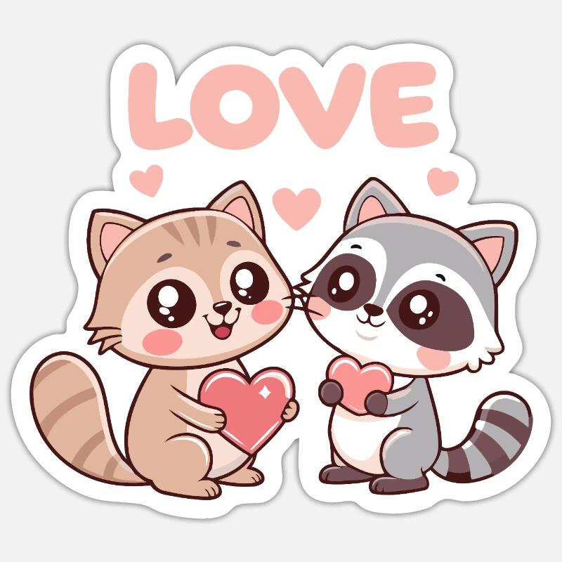 Duo Chats et Ratons Cœurs d'Amour - Sticker taille S (10 x 10 cm) - blanc mat