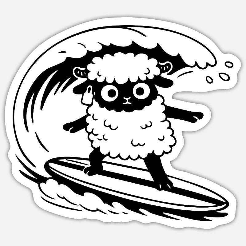Surf sheep - Sticker size S (10 x 10 cm) - white matte