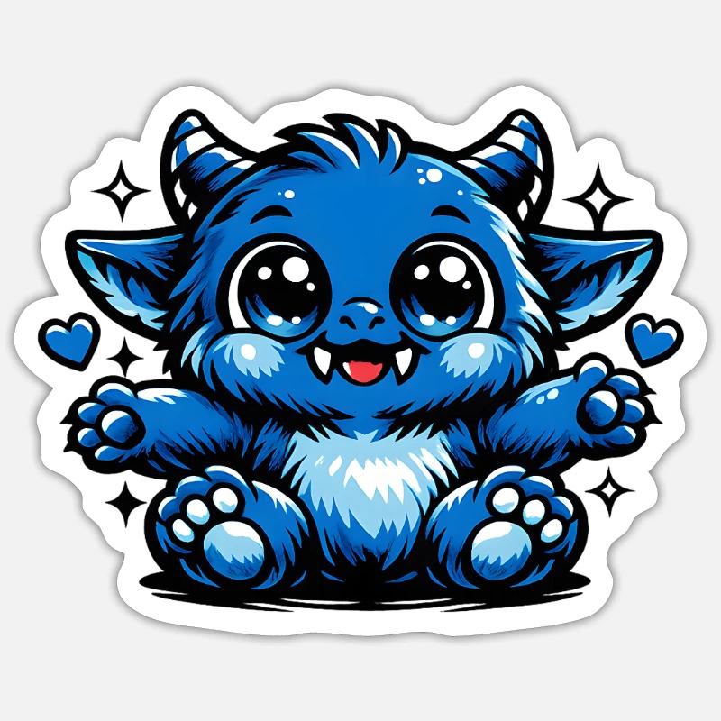 Blauer Kuschel-Drachen Comicstil - Sticker Größe S (10 x 10 cm) - Mattweiß