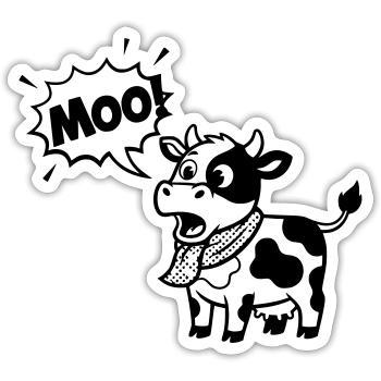 Witzige Kuh Moo Comic Sprechblase - Sticker Größe S (10 x 10 cm) - Mattweiß - Vorne