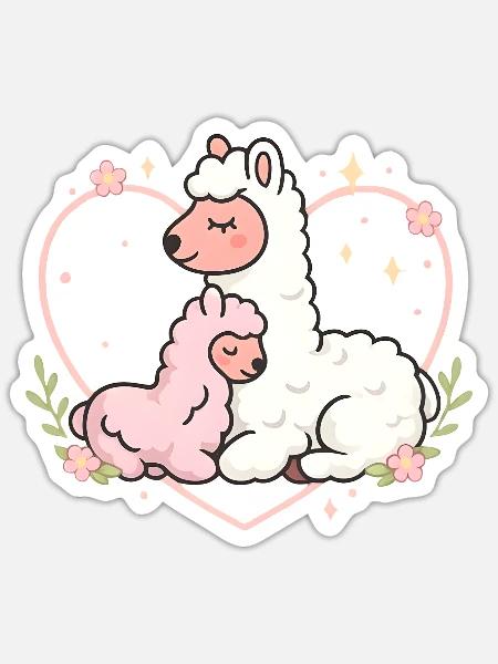 Süße Alpakas Liebe – Kawaii Lama Herz Design - Sticker Größe S (10 x 10 cm) - Mattweiß