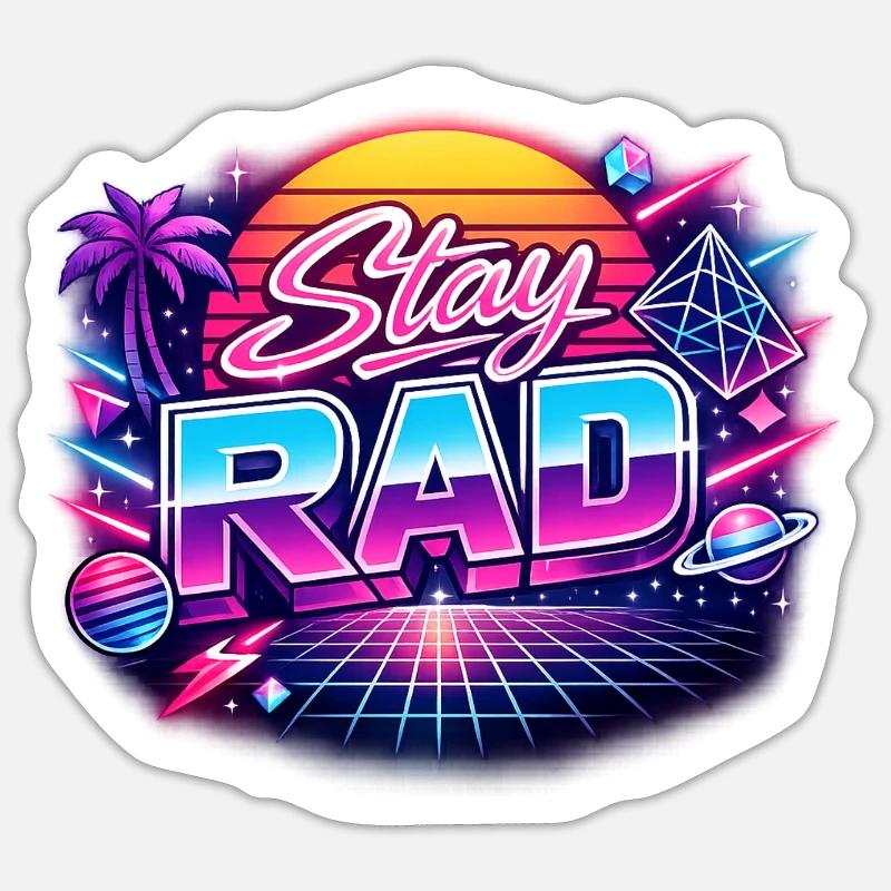 Restez RAD Neon Rétro - Sticker taille S (10 x 10 cm) - blanc mat