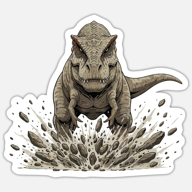 Un T-rex jaillit du sol - Sticker taille S (10 x 10 cm) - blanc mat