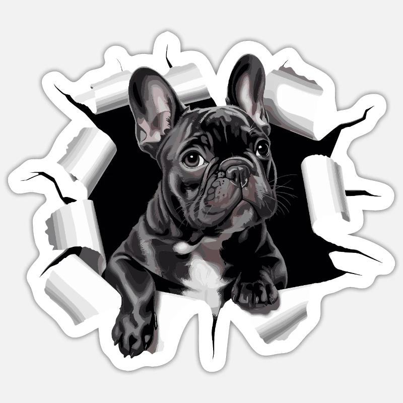 Chiot bouledogue français perce la percée Sticker taille S (10 x 10 cm)