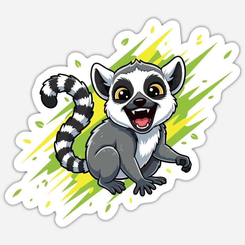 Cheerful lemur with beam background - Sticker size S (10 x 10 cm) - white matte