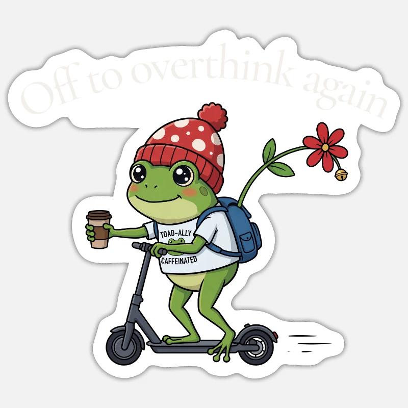 Frosch auf Roller — Überdenken - Sticker Größe S (10 x 10 cm) - Mattweiß