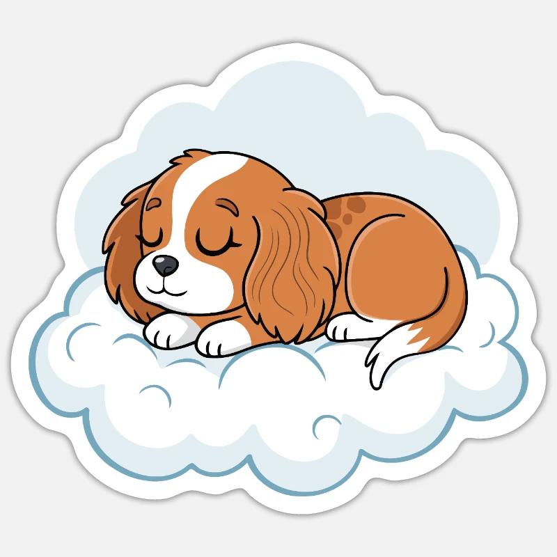 Chiot rêveur sur nuage - Sticker taille S (10 x 10 cm) - blanc mat