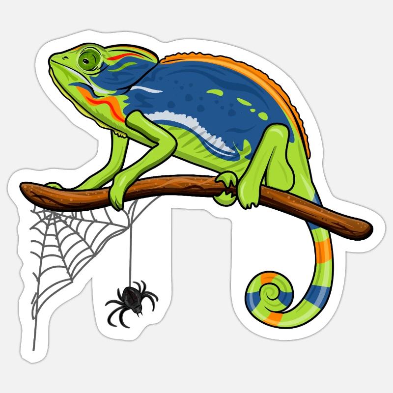 Chameleon On Branch with Spider Web Sticker size S (10 x 10 cm)