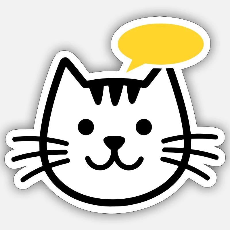 Katzenkopf mit gelber Sprechblase - Sticker Größe S (10 x 10 cm) - Mattweiß