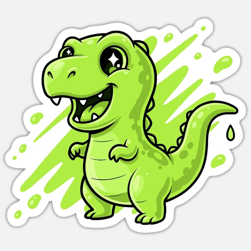 Green Slime Dino Comic - Sticker size S (10 x 10 cm) - white matte