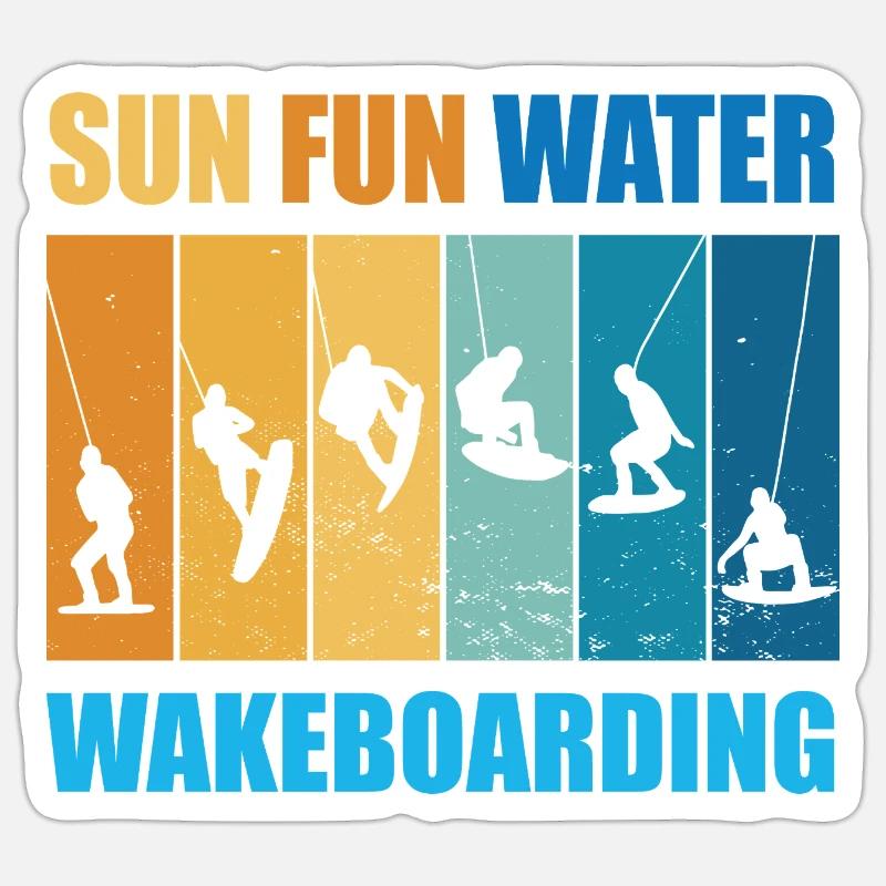 Soleil, Plaisir, Eau, Wakeboard - Sticker taille S (10 x 10 cm) - blanc mat