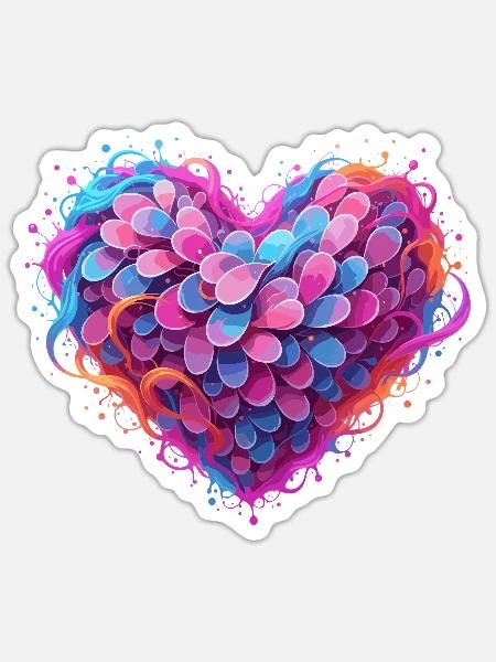 Herz aus Farbfedern Neonfarben - Sticker Größe S (10 x 10 cm) - Mattweiß