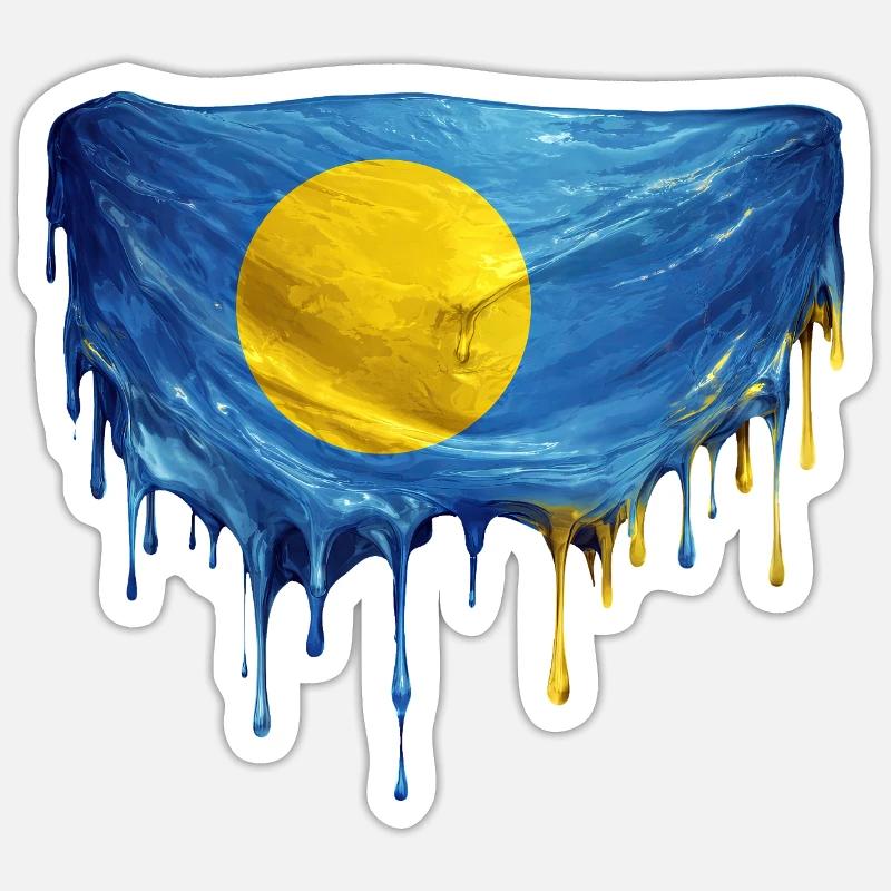 Drapeau Dégoulinant de Palaos - Sticker taille S (10 x 10 cm) - blanc mat