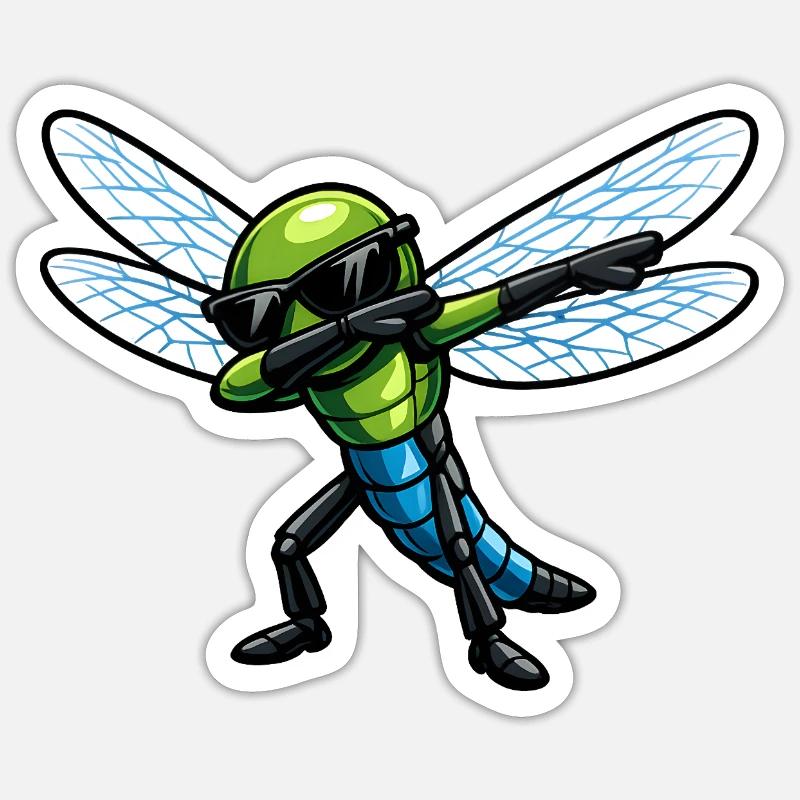 Dabbing Dragonfly - Sticker size S (10 x 10 cm) - white matte