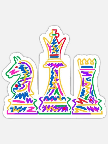Schachspieler bunte Schachfiguren Kinder Schach - Sticker Größe S (10 x 10 cm) - Mattweiß