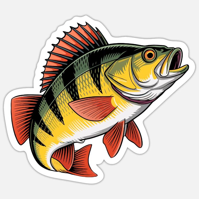 Springender Barsch - Sticker Größe S (10 x 10 cm) - Mattweiß