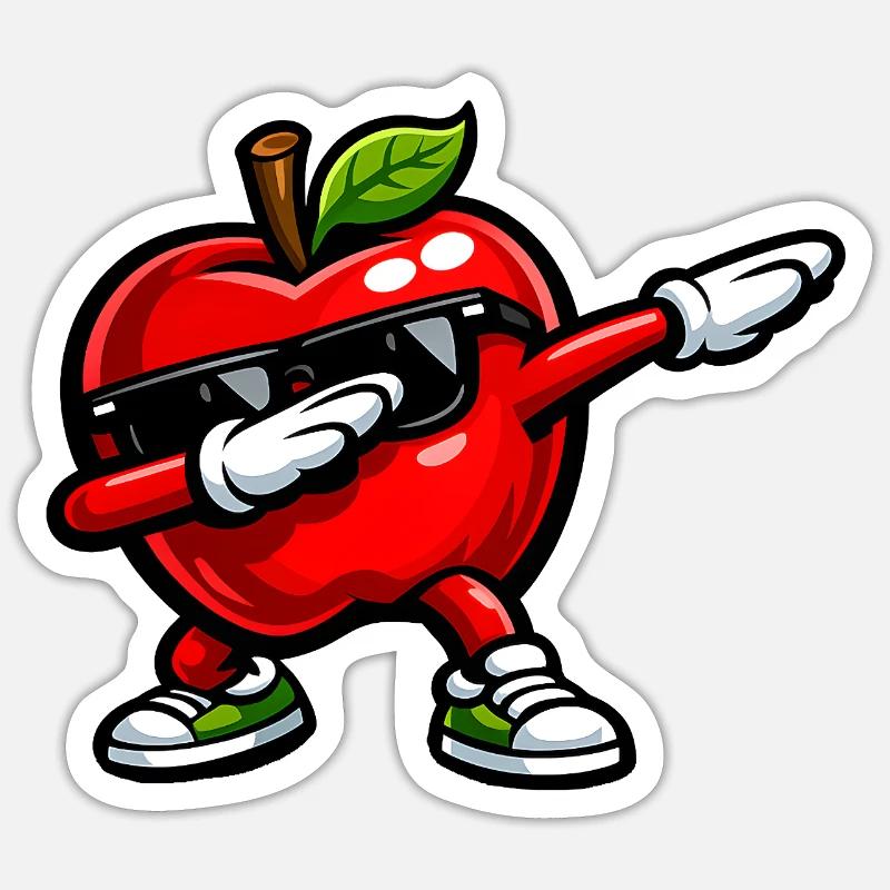 Dabbing Roter Apfel - Sticker Größe S (10 x 10 cm) - Mattweiß