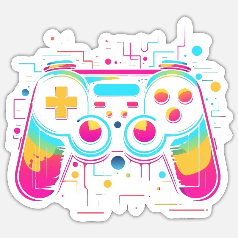 Game Controller Retrowave Look - Sticker size S (10 x 10 cm) - white matte
