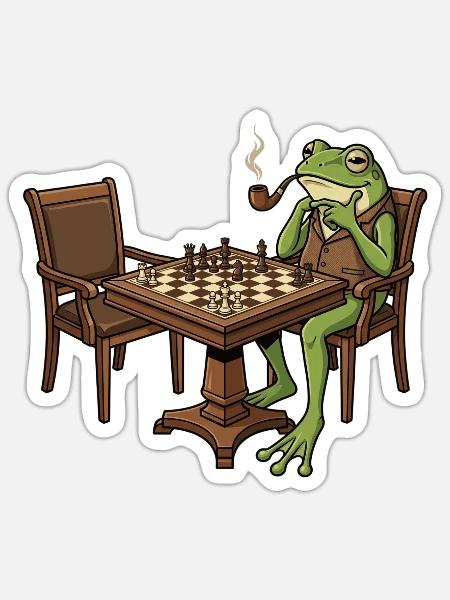 Frosch spielt Schach - Sticker Größe S (10 x 10 cm) - Mattweiß