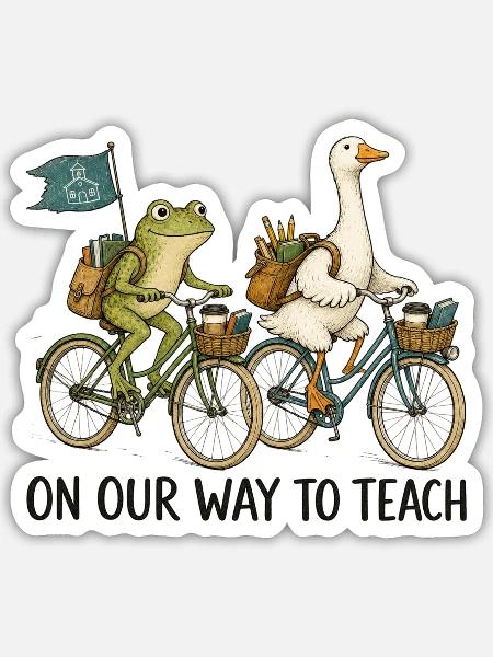 Frosch und Gans auf dem Fahrrad zum Lernen - Sticker Größe S (10 x 10 cm) - Mattweiß