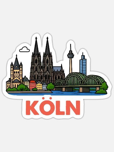 Köln Skyline Brücke Motiv - Sticker Größe S (10 x 10 cm) - Mattweiß