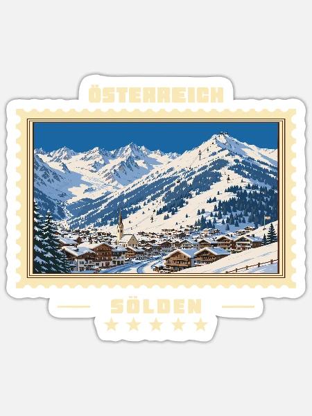 Österreich Sölden Winter Vintage Reisemarke - Sticker Größe S (10 x 10 cm) - Mattweiß