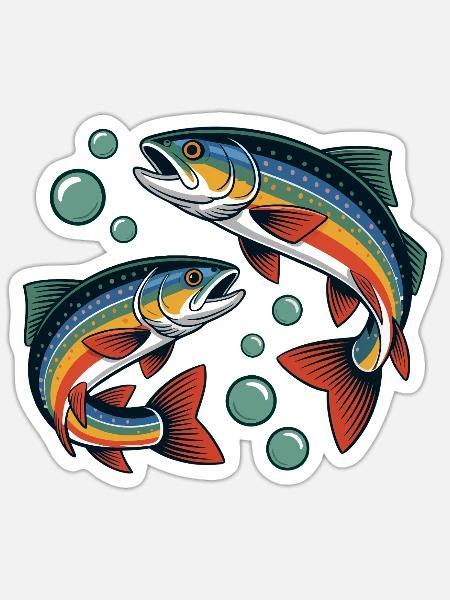 Forellen-Paar im Sprung - Sticker Größe S (10 x 10 cm) - Mattweiß