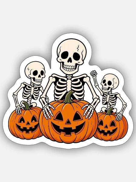 Halloween Skelett Kürbis - Sticker Größe S (10 x 10 cm) - Mattweiß