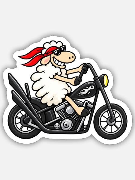 Biker Schaf auf Chopper - Sticker Größe S (10 x 10 cm) - Mattweiß
