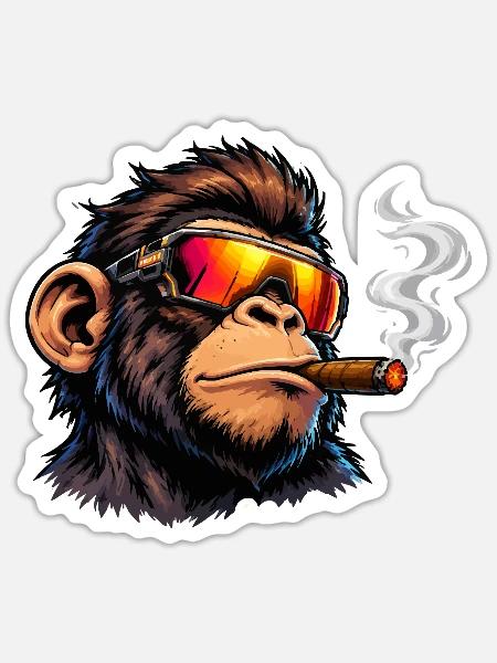 affe-smoking - Sticker Größe S (10 x 10 cm) - Mattweiß