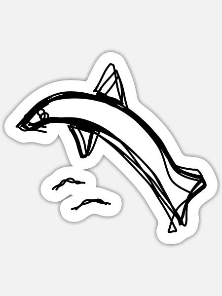 Delfin handgezeichnet - Sticker Größe S (10 x 10 cm) - Mattweiß