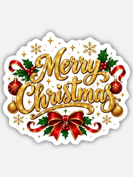 Glitzerndes Drehbuch frohe Weihnachten - Sticker Größe S (10 x 10 cm) - Mattweiß