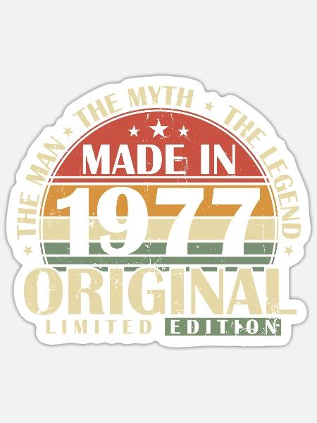 Original 1977 Jahrgang Vintage Geburtstag Retro - Sticker Größe S (10 x 10 cm) - Mattweiß