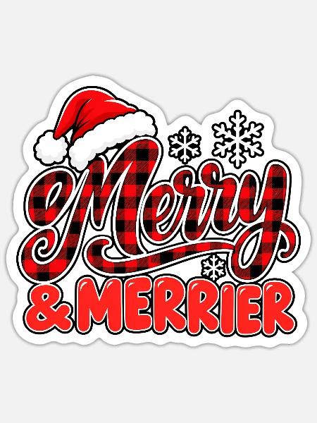 Merry & Merrier Plaid Weihnachten - Sticker Größe S (10 x 10 cm) - Mattweiß