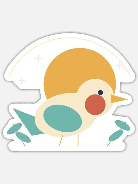 Vogel vor Retro-Sonne - Sticker Größe S (10 x 10 cm) - Mattweiß