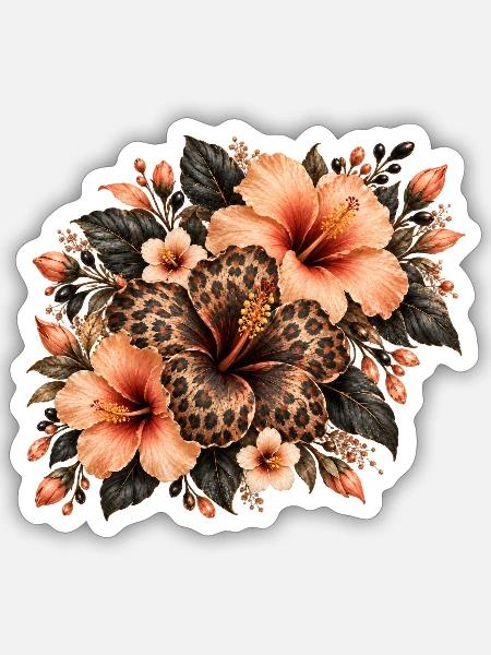 Leopardblüten Tropenbouquet - Sticker Größe S (10 x 10 cm) - Mattweiß