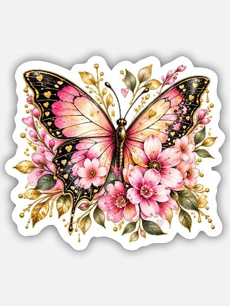 Flügeltraum Schmetterling Blüten - Sticker Größe S (10 x 10 cm) - Mattweiß