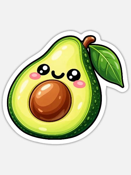 Kawaii Avocado Lächeln - Sticker Größe S (10 x 10 cm) - Mattweiß