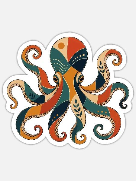 Oktopus Geometrisch - Sticker Größe S (10 x 10 cm) - Mattweiß