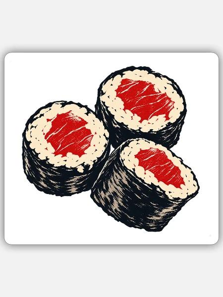Retro Sushi Maki Schwarz Rot - Sticker Größe S (10 x 10 cm) - Mattweiß